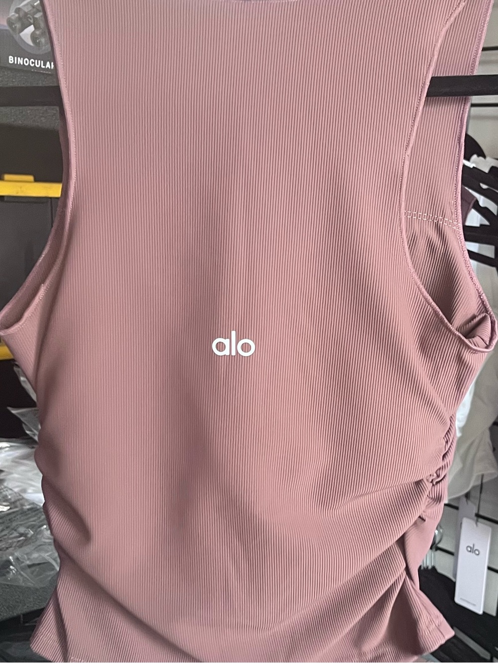 ALO Yoga Mauve Ribbed Cropped workout fitness pink high neck ruched Tank s m xl - Picture 3 of 3